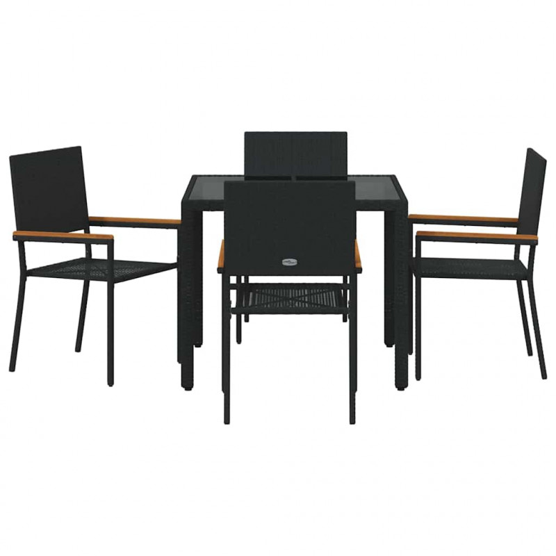 Zestaw do jadalni w ogrodzie 5 pcs Czarny polirattan