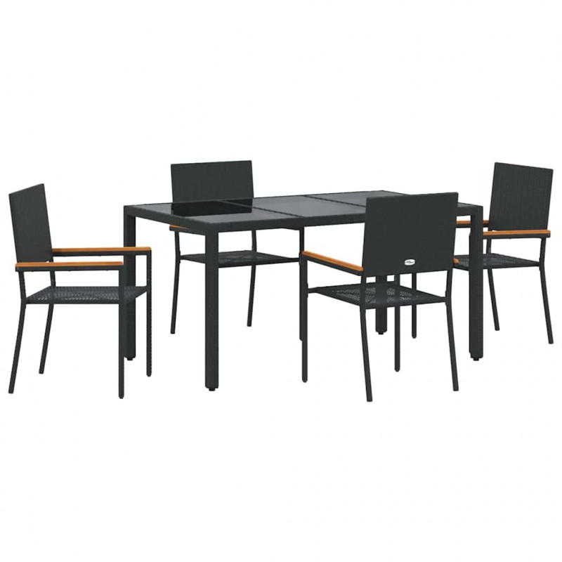 Zestaw do jadalni w ogrodzie 5 pcs Czarny polirattan