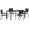 Zestaw do jadalni w ogrodzie 5 pcs Czarny polirattan