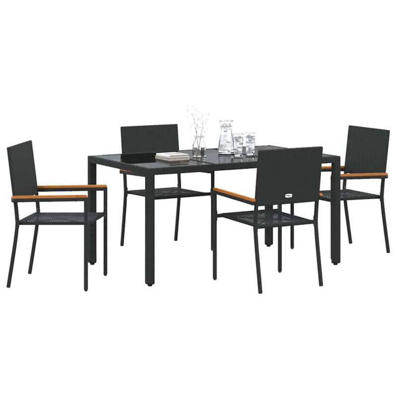 Zestaw do jadalni w ogrodzie 5 pcs Czarny polirattan