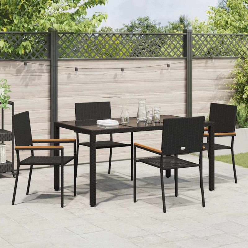 Zestaw do jadalni w ogrodzie 5 pcs Czarny polirattan
