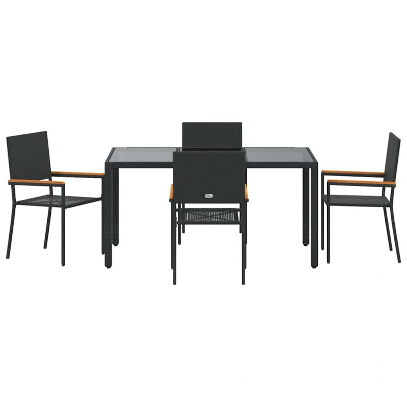 Zestaw do jadalni w ogrodzie 5 pcs Czarny polirattan