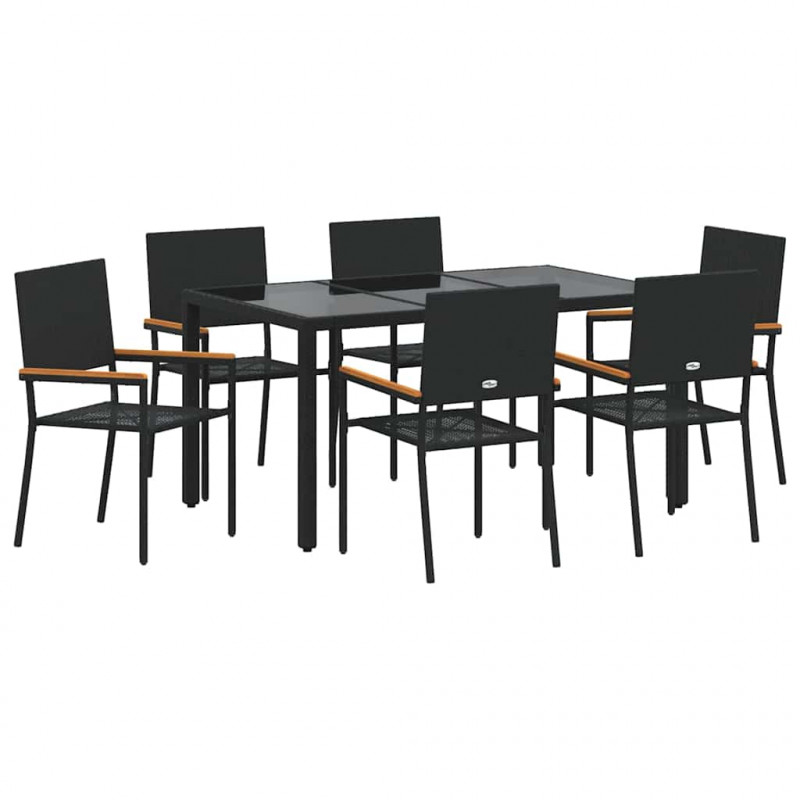 Zestaw do jadalni w ogrodzie 7 pcs Czarny polirattan