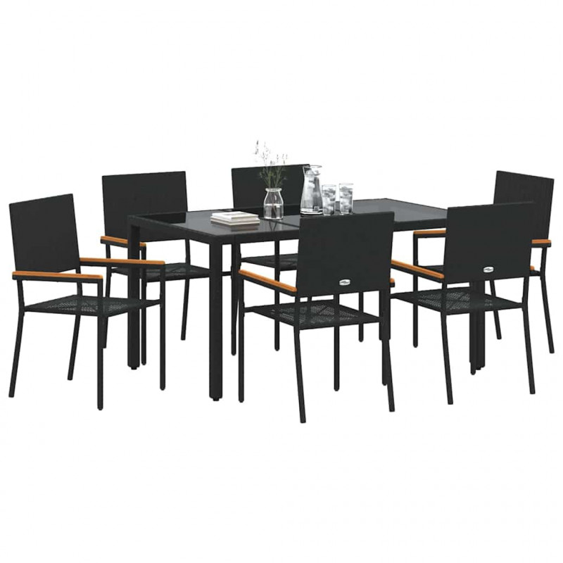 Zestaw do jadalni w ogrodzie 7 pcs Czarny polirattan