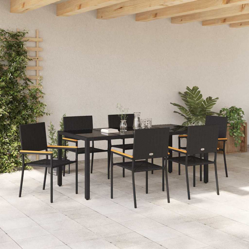 Zestaw do jadalni w ogrodzie 7 pcs Czarny polirattan
