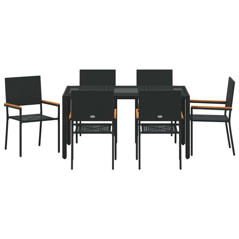 Zestaw do jadalni w ogrodzie 7 pcs Czarny polirattan