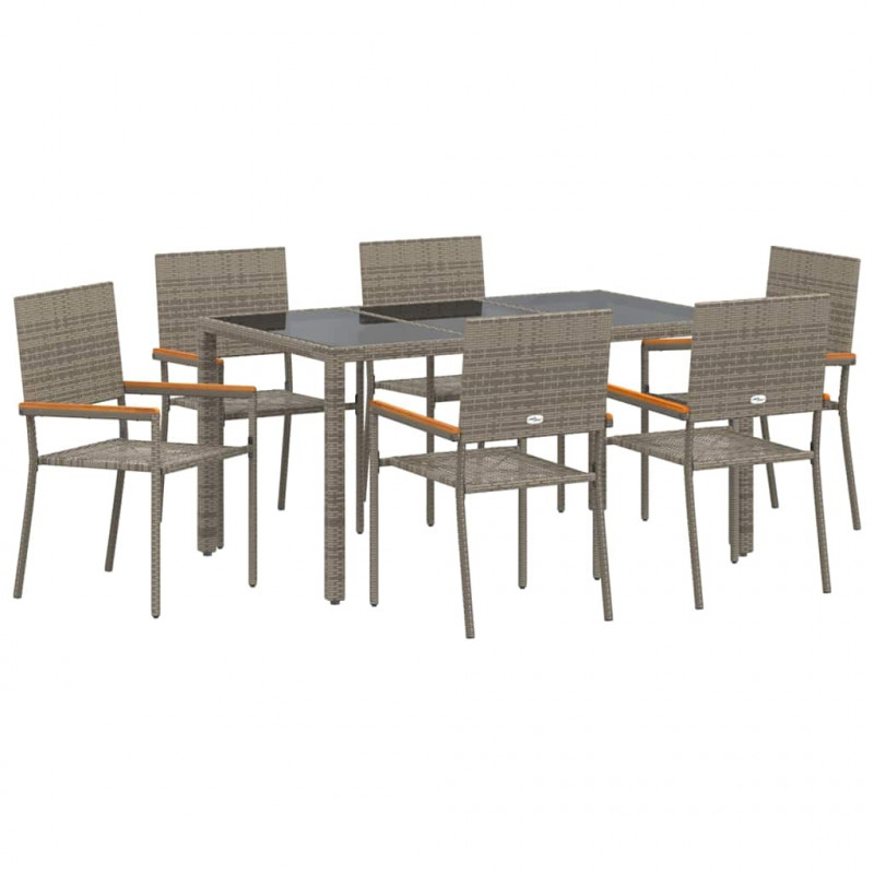 Zestaw do jadalni w ogrodzie 7 pcs Szary polirattan