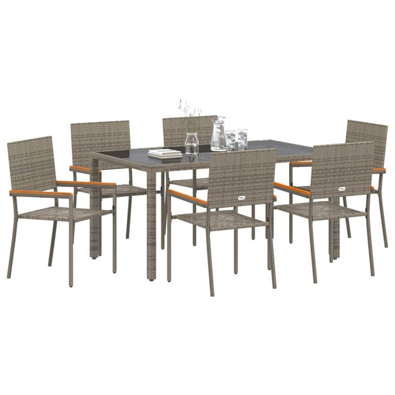 Zestaw do jadalni w ogrodzie 7 pcs Szary polirattan