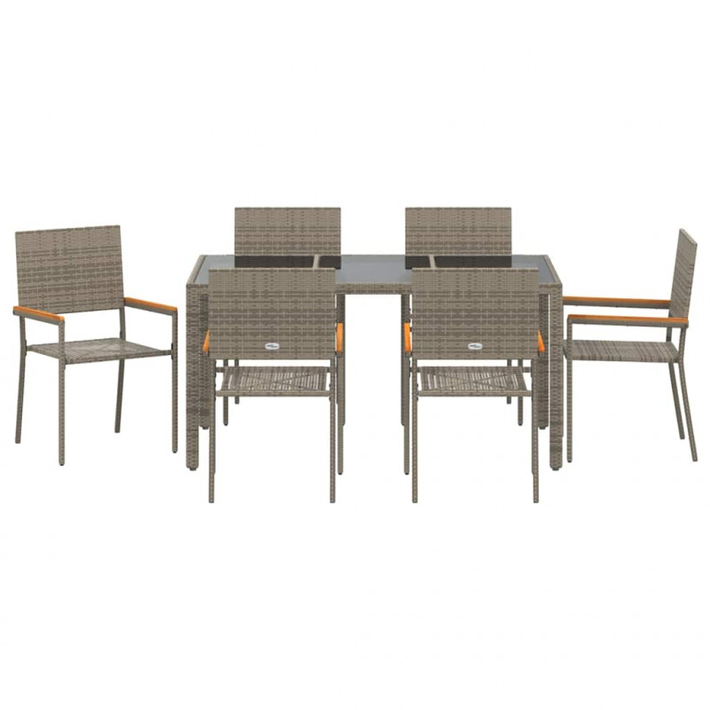 Zestaw do jadalni w ogrodzie 7 pcs Szary polirattan