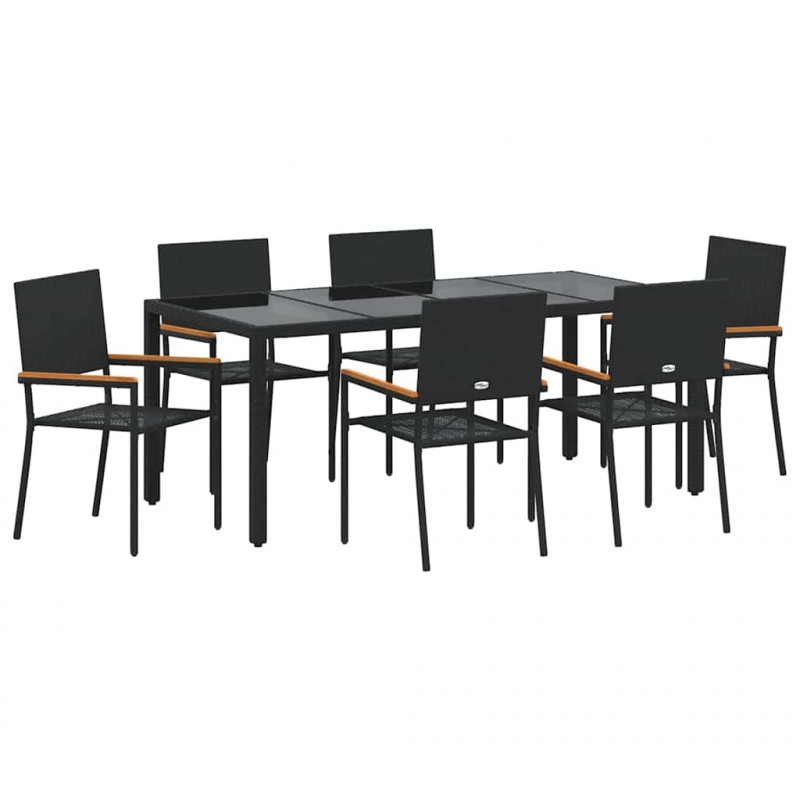 Zestaw do jadalni w ogrodzie 7 pcs Czarny polirattan