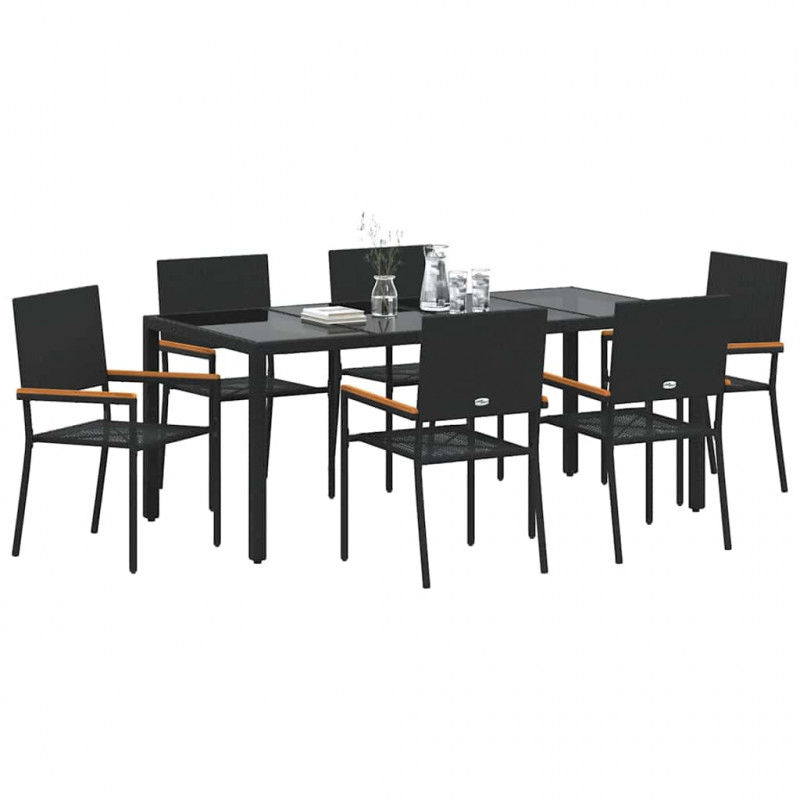 Zestaw do jadalni w ogrodzie 7 pcs Czarny polirattan