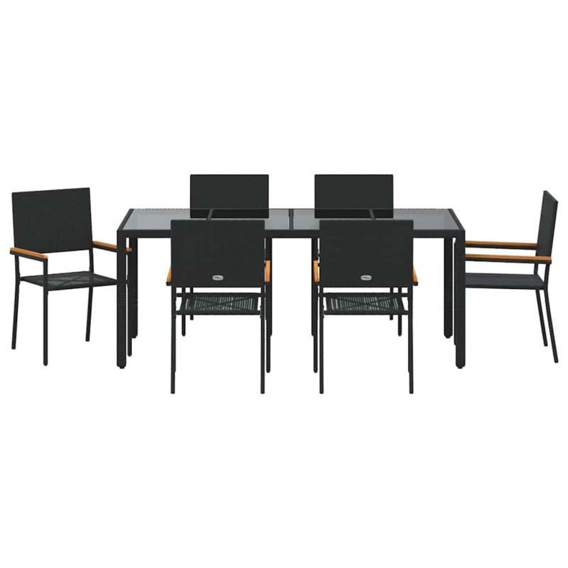 Zestaw do jadalni w ogrodzie 7 pcs Czarny polirattan