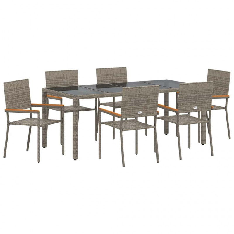 Zestaw do jadalni w ogrodzie 7 pcs Szary polirattan
