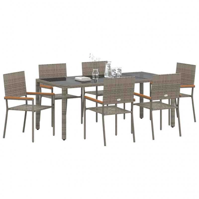 Zestaw do jadalni w ogrodzie 7 pcs Szary polirattan