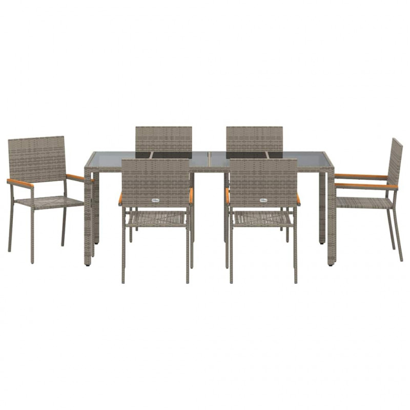 Zestaw do jadalni w ogrodzie 7 pcs Szary polirattan