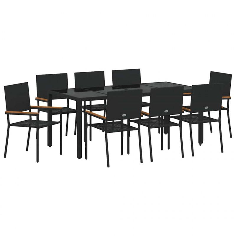 Zestaw do jadalni w ogrodzie 9 pcs Czarny polirattan