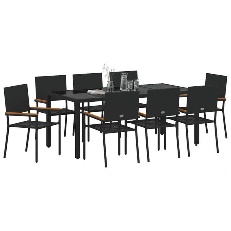 Zestaw do jadalni w ogrodzie 9 pcs Czarny polirattan
