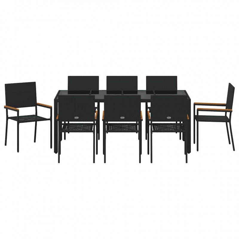 Zestaw do jadalni w ogrodzie 9 pcs Czarny polirattan