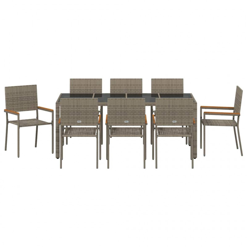 Zestaw do jadalni w ogrodzie 9 pcs Szary polirattan
