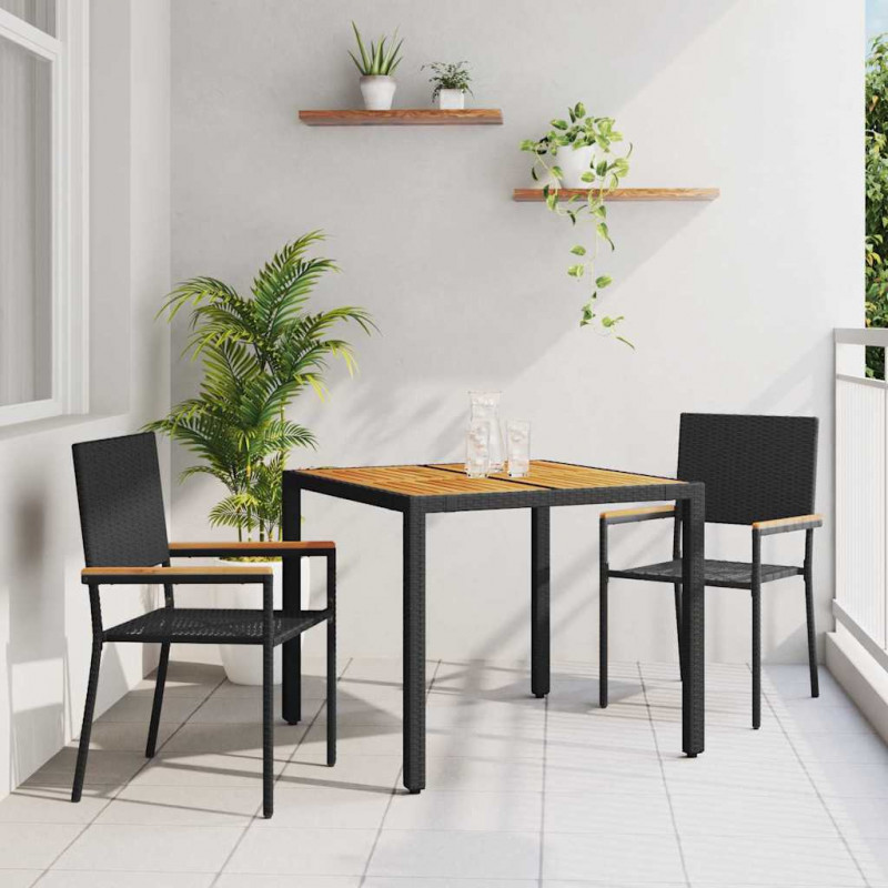 Zestaw do jadalni w ogrodzie 3 pcs Czarny polirattan