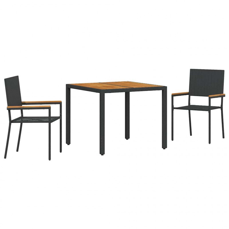 Zestaw do jadalni w ogrodzie 3 pcs Czarny polirattan