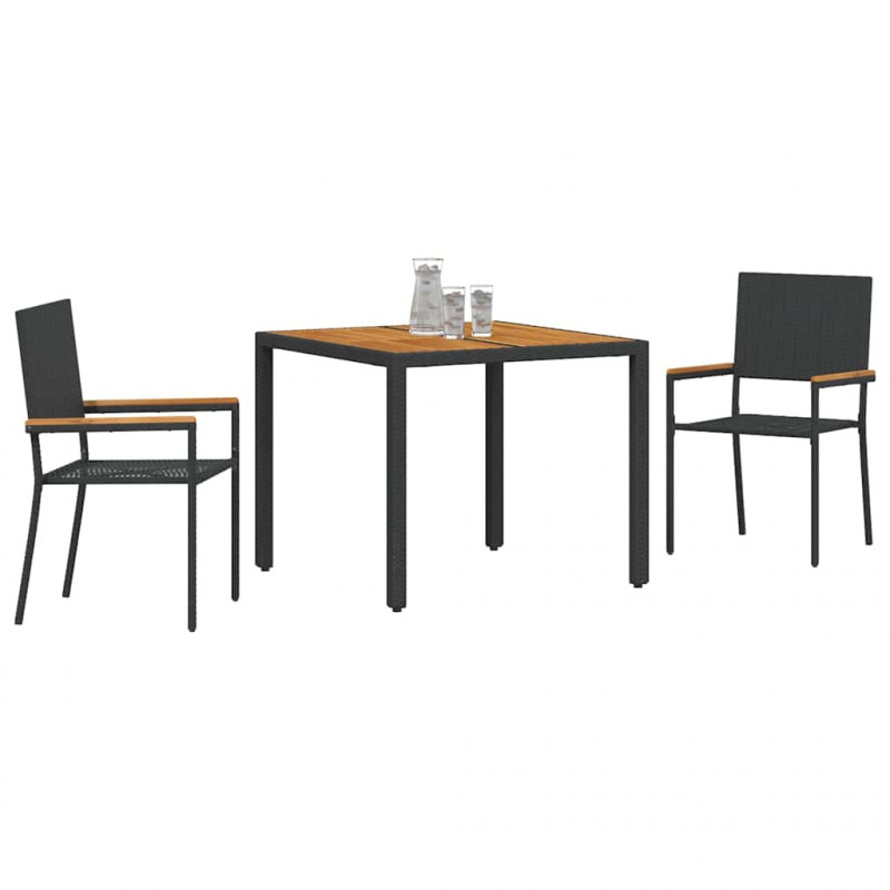 Zestaw do jadalni w ogrodzie 3 pcs Czarny polirattan