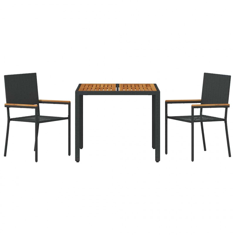 Zestaw do jadalni w ogrodzie 3 pcs Czarny polirattan