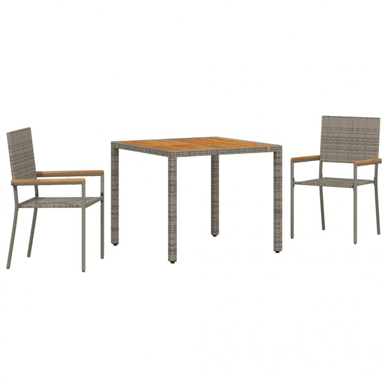Zestaw do jadalni w ogrodzie 3 pcs Szary polirattan