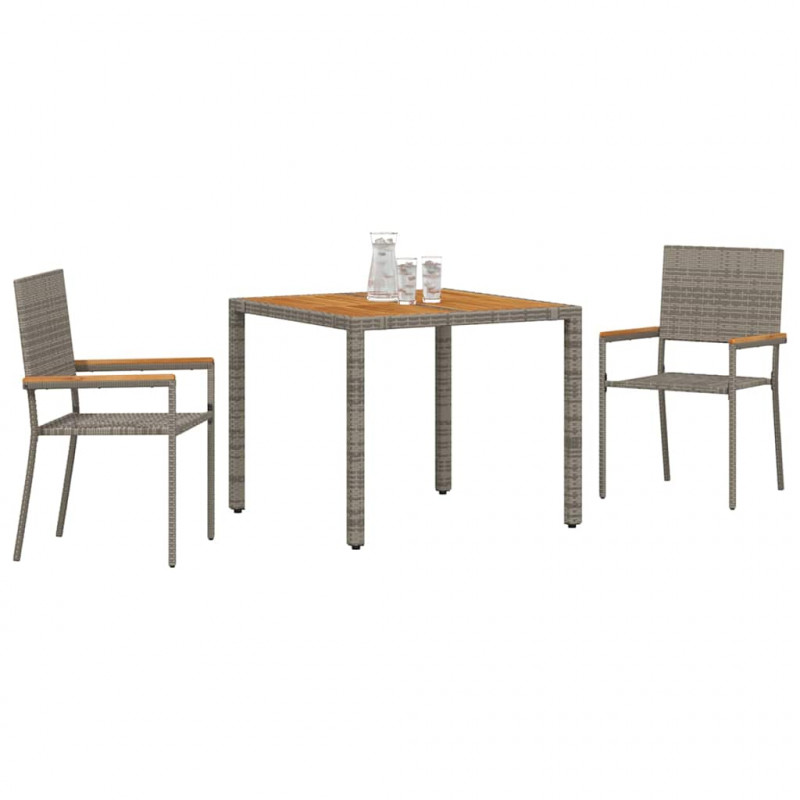 Zestaw do jadalni w ogrodzie 3 pcs Szary polirattan