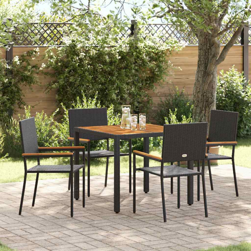 Zestaw do jadalni w ogrodzie 5 pcs Czarny polirattan