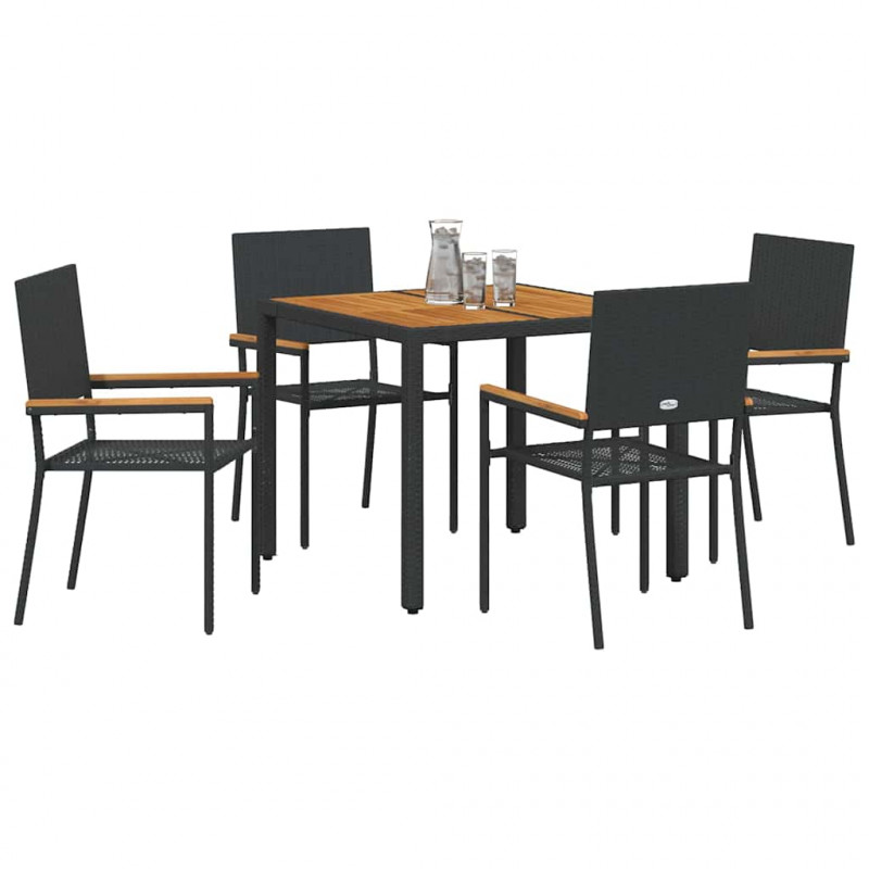 Zestaw do jadalni w ogrodzie 5 pcs Czarny polirattan