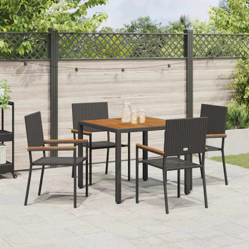 Zestaw do jadalni w ogrodzie 5 pcs Czarny polirattan