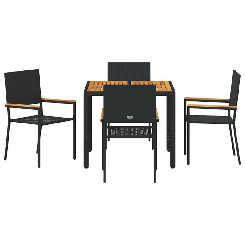 Zestaw do jadalni w ogrodzie 5 pcs Czarny polirattan