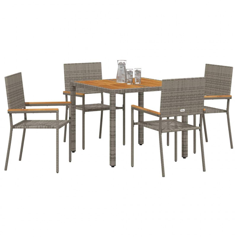 Zestaw do jadalni w ogrodzie 5 pcs Szary polirattan