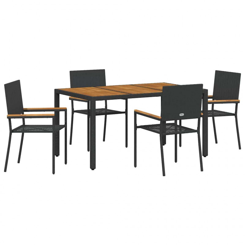 Zestaw do jadalni w ogrodzie 5 pcs Czarny polirattan