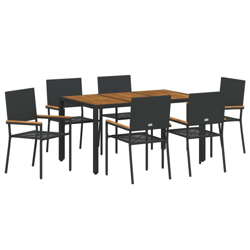 Zestaw do jadalni w ogrodzie 7 pcs Czarny polirattan