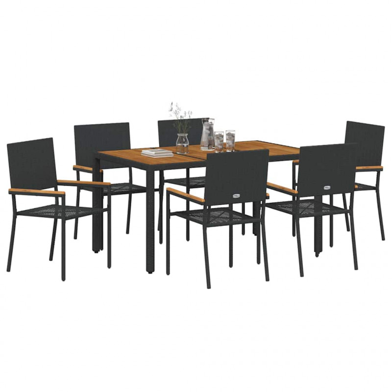 Zestaw do jadalni w ogrodzie 7 pcs Czarny polirattan