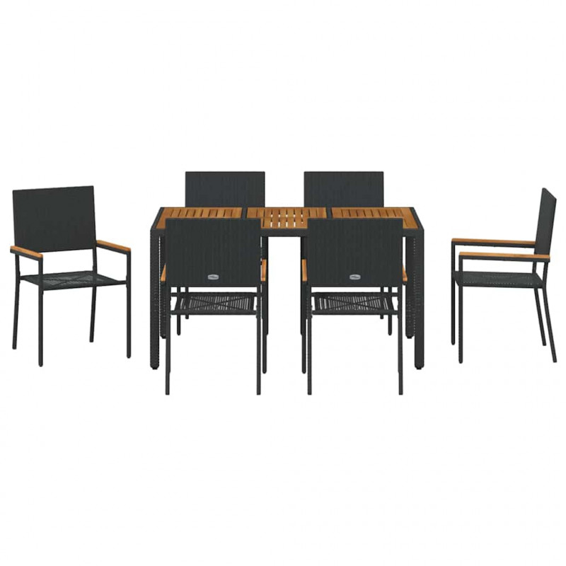 Zestaw do jadalni w ogrodzie 7 pcs Czarny polirattan