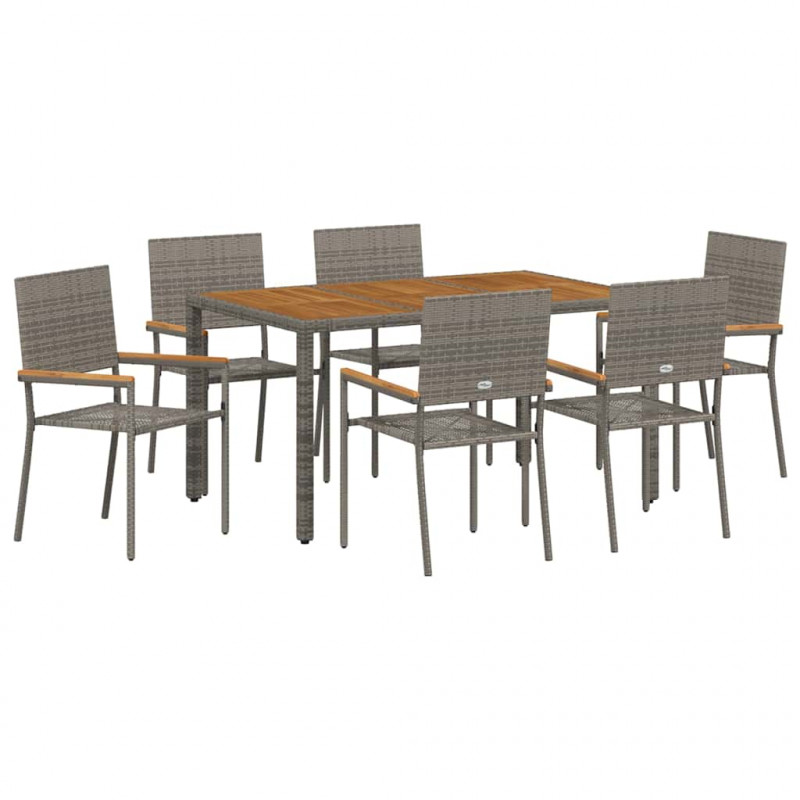 Zestaw do jadalni w ogrodzie 7 pcs Szary polirattan