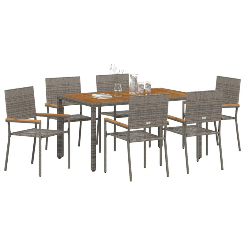 Zestaw do jadalni w ogrodzie 7 pcs Szary polirattan