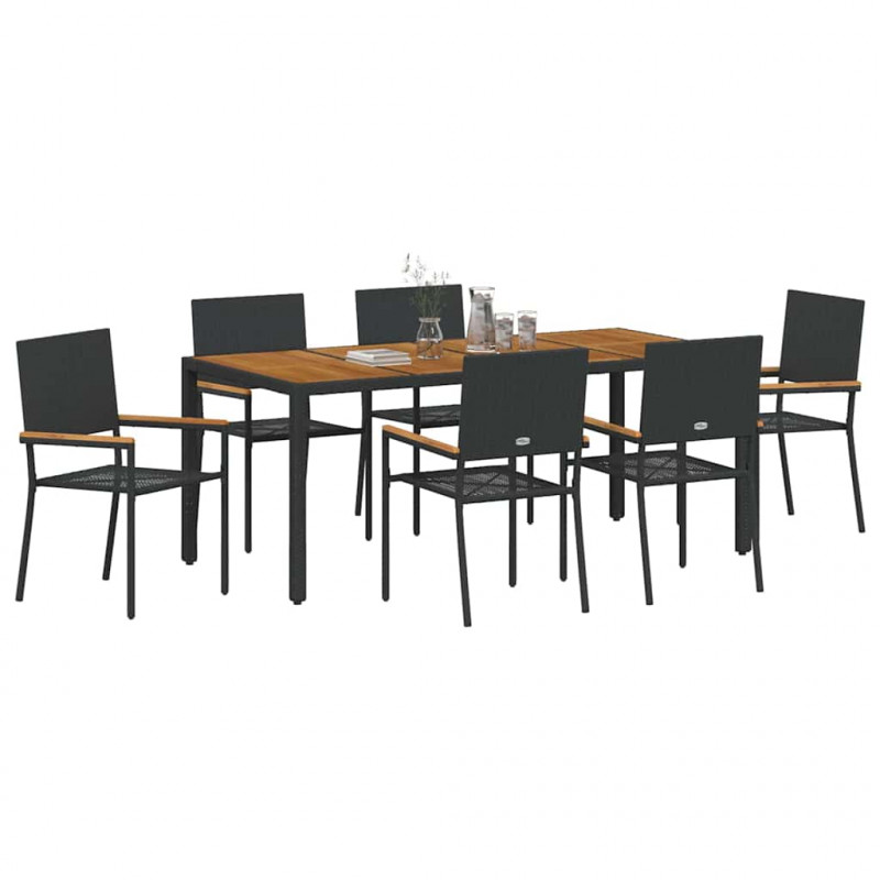 Zestaw do jadalni w ogrodzie 7 pcs Czarny polirattan