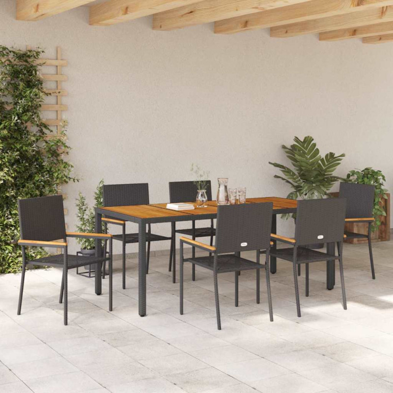 Zestaw do jadalni w ogrodzie 7 pcs Czarny polirattan