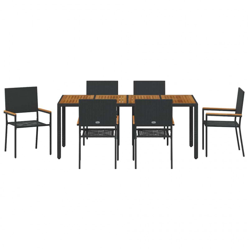 Zestaw do jadalni w ogrodzie 7 pcs Czarny polirattan