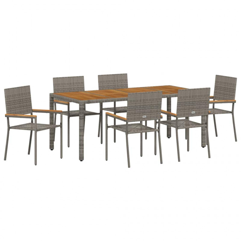 Zestaw do jadalni w ogrodzie 7 pcs Szary polirattan