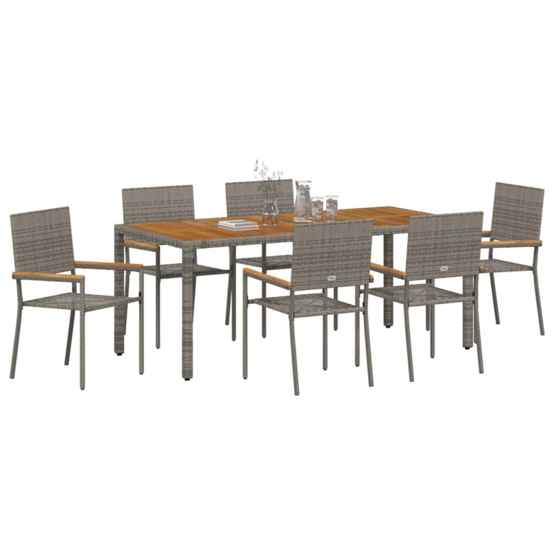 Zestaw do jadalni w ogrodzie 7 pcs Szary polirattan