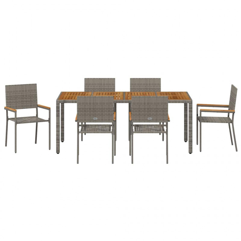 Zestaw do jadalni w ogrodzie 7 pcs Szary polirattan