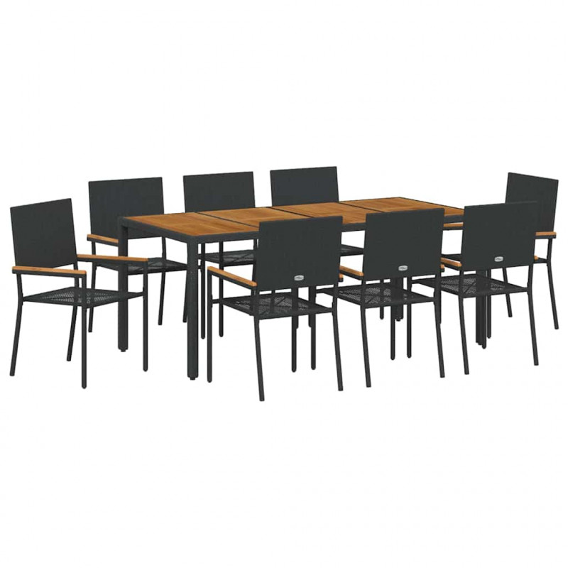 Zestaw do jadalni w ogrodzie 9 pcs Czarny polirattan