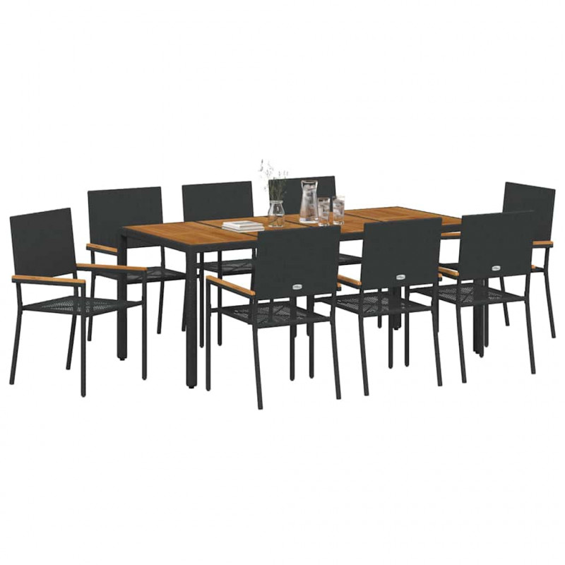 Zestaw do jadalni w ogrodzie 9 pcs Czarny polirattan