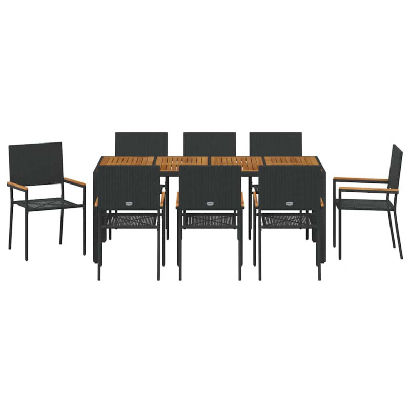 Zestaw do jadalni w ogrodzie 9 pcs Czarny polirattan
