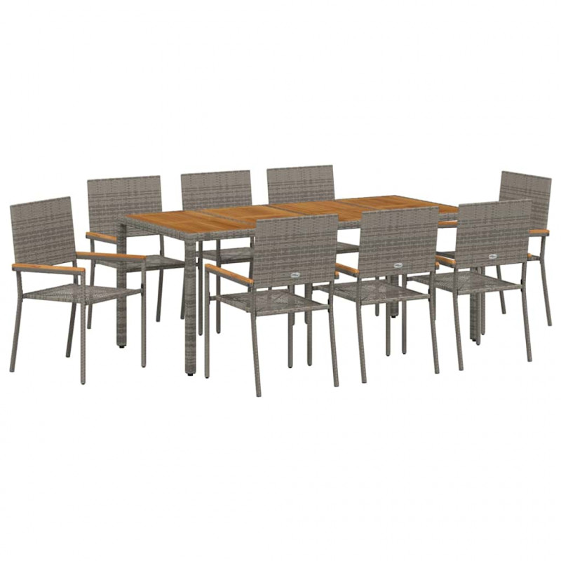 Zestaw do jadalni w ogrodzie 9 pcs Szary polirattan